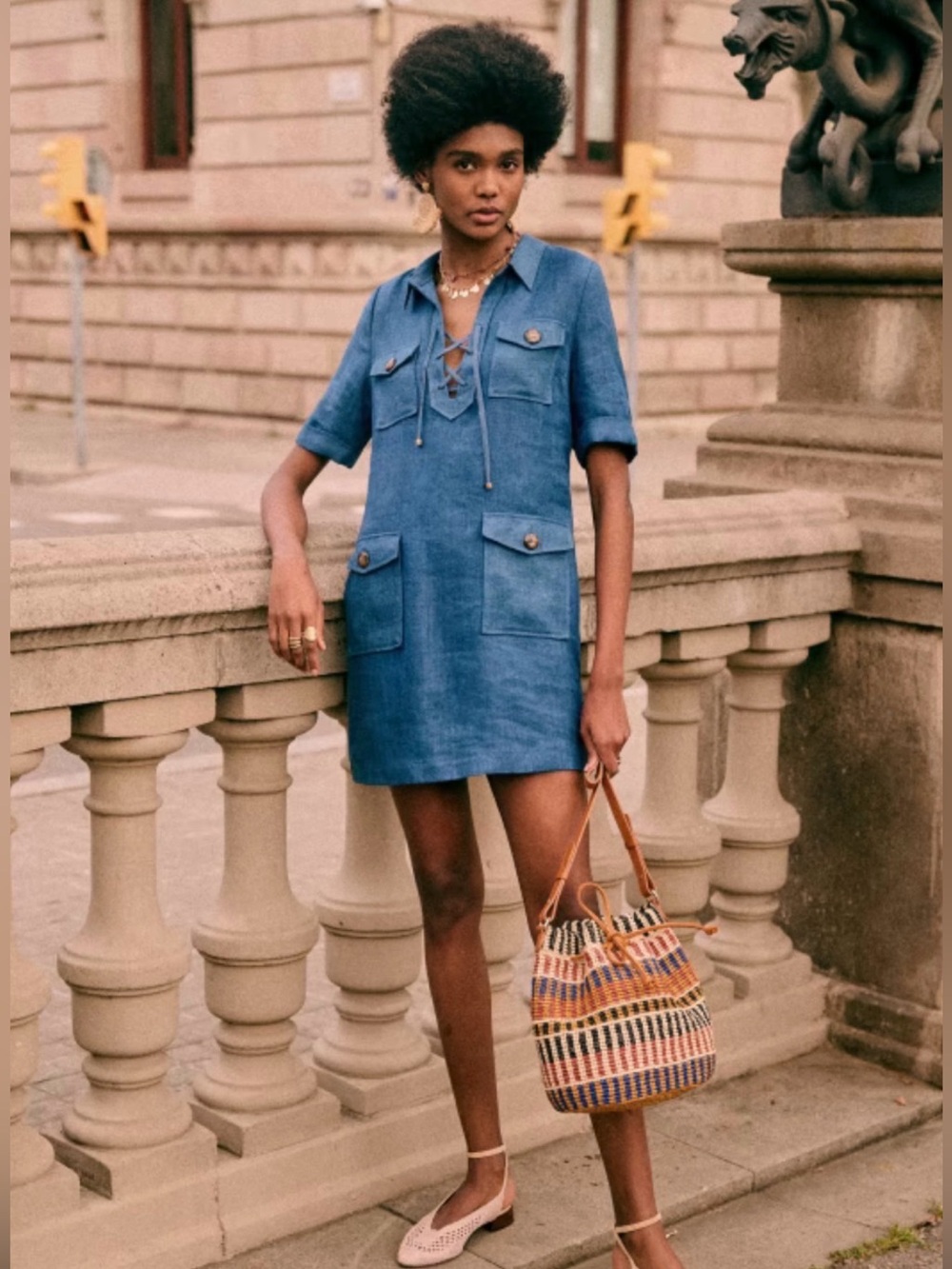 Sezane Solal Dress - Solidarity Creation Bleu De Travail - Size 34